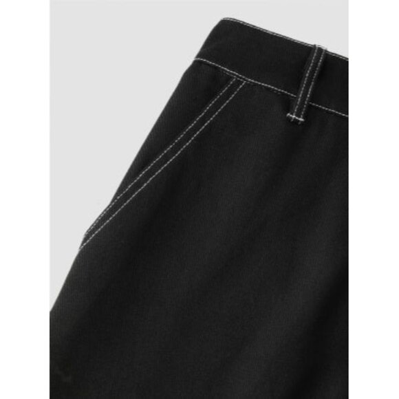 wide leg trouser pant top stitched NWT Medium black 100% cotton woven - Picture 6 of 10